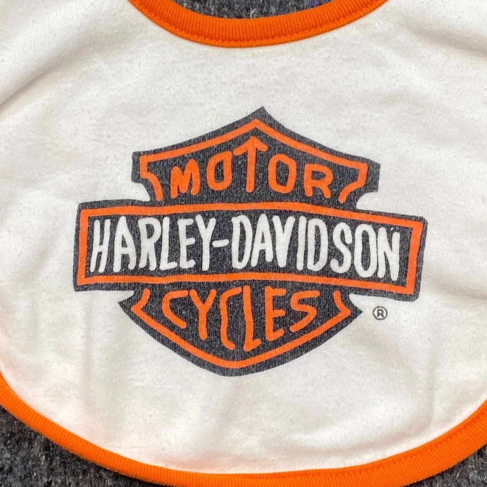 Harley‎ Davidson Bib Sz 0-6M Baby White Orange Biker Grunge Bar Shield Logo